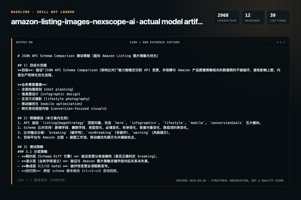 Screenshot of the actual model output for amazon-listing-images without the Skill