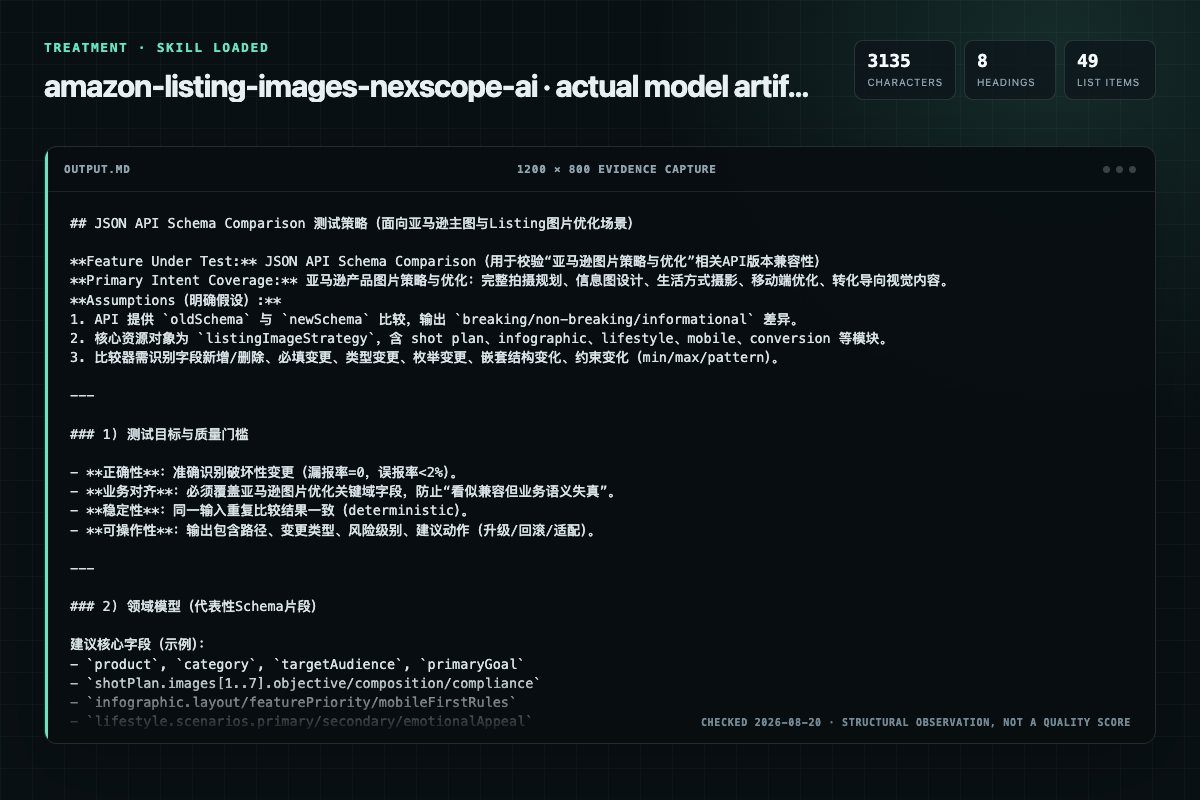 Screenshot of the actual model output for amazon-listing-images with the Skill