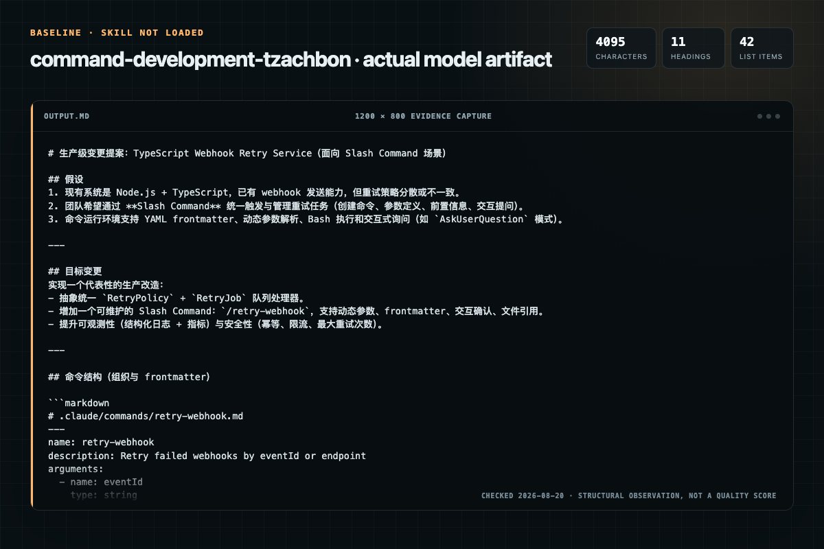 Screenshot of the actual model output for Command Development without the Skill