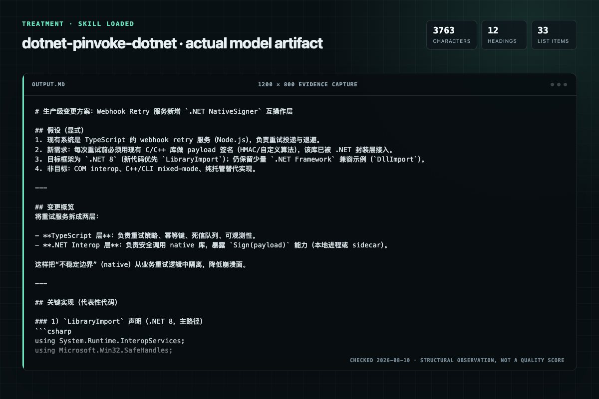 Screenshot of the actual model output for dotnet-pinvoke with the Skill