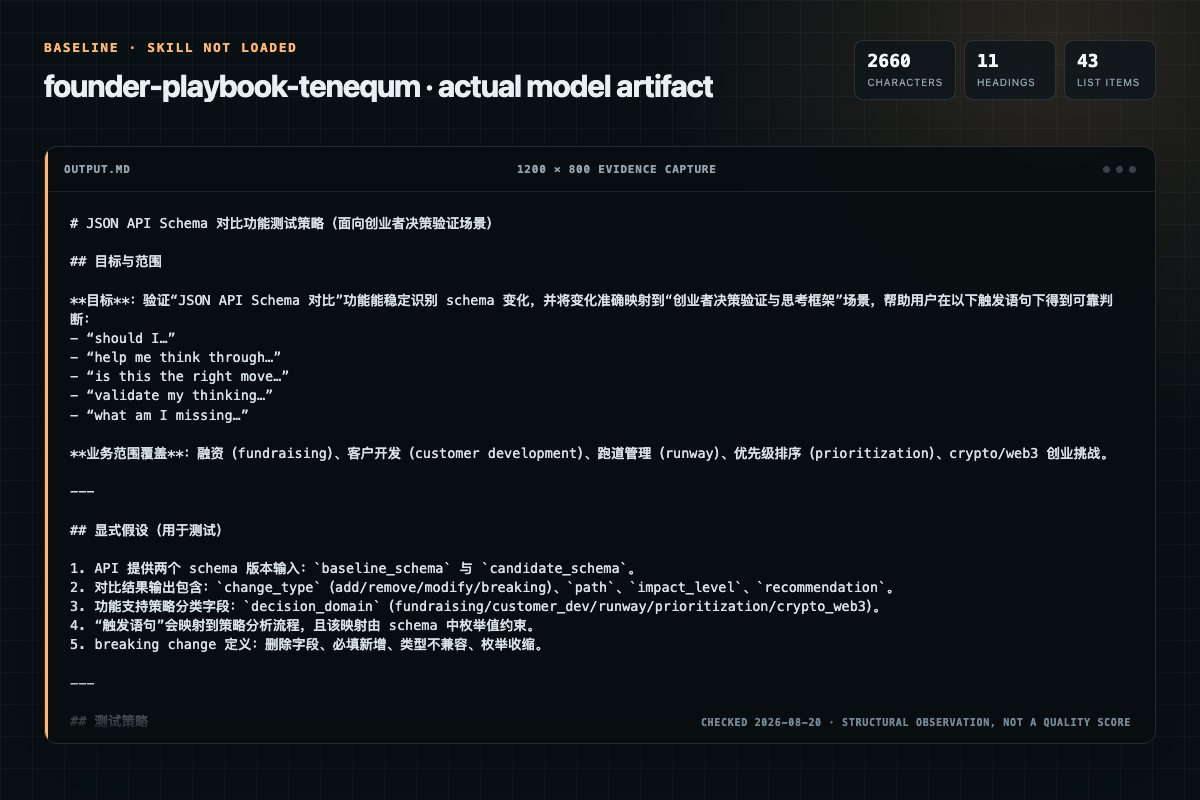 Screenshot of the actual model output for founder-playbook without the Skill