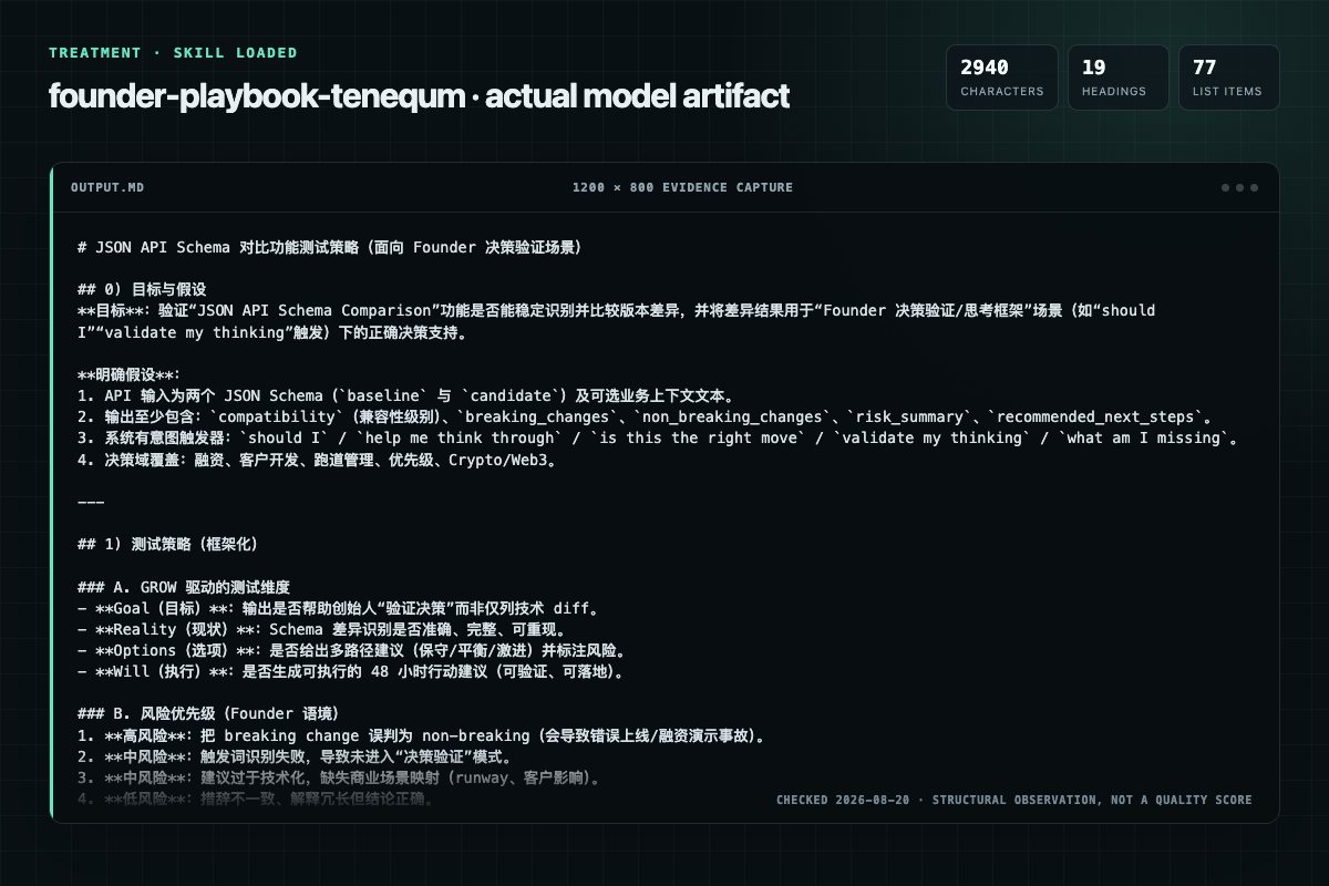 Screenshot of the actual model output for founder-playbook with the Skill