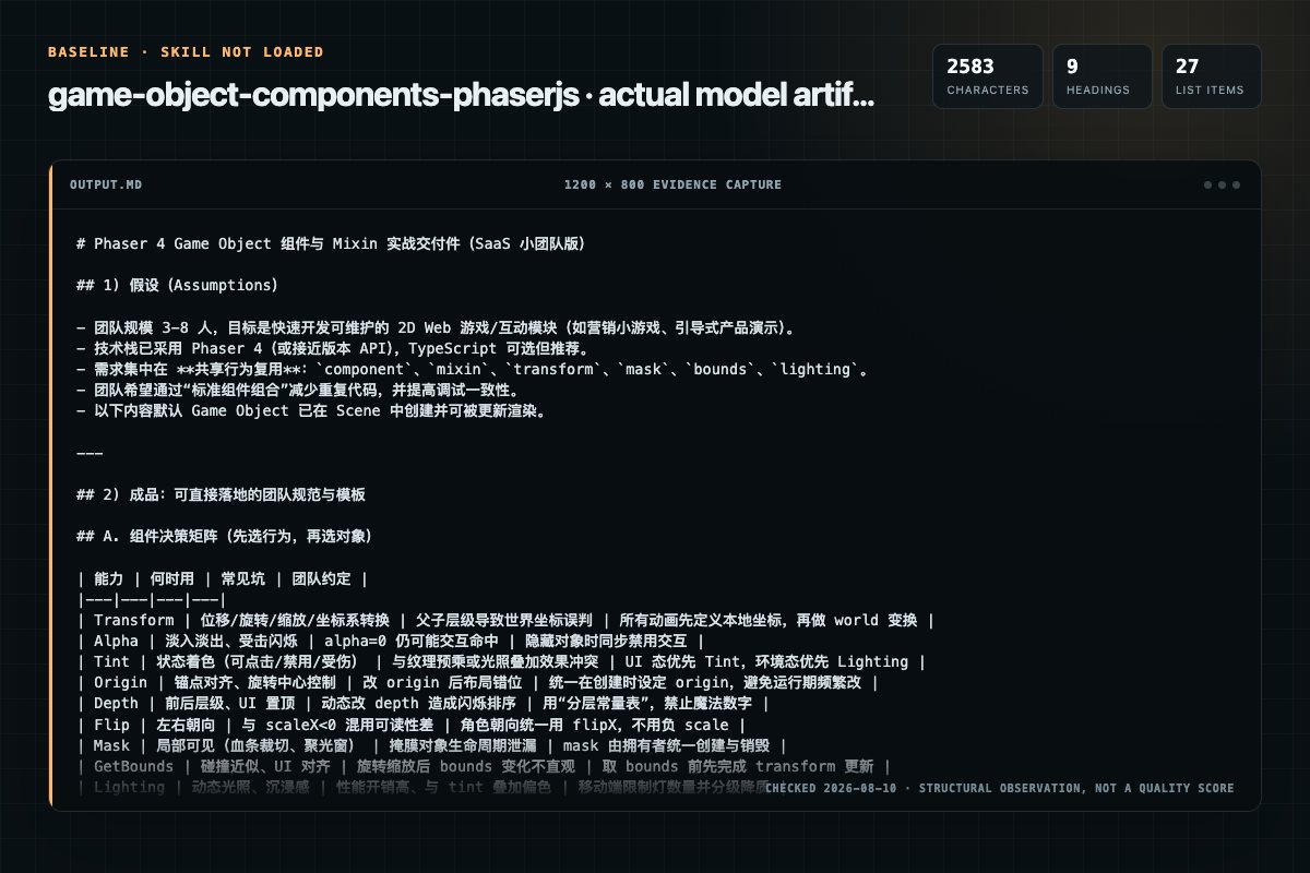 Screenshot of the actual model output for game-object-components without the Skill