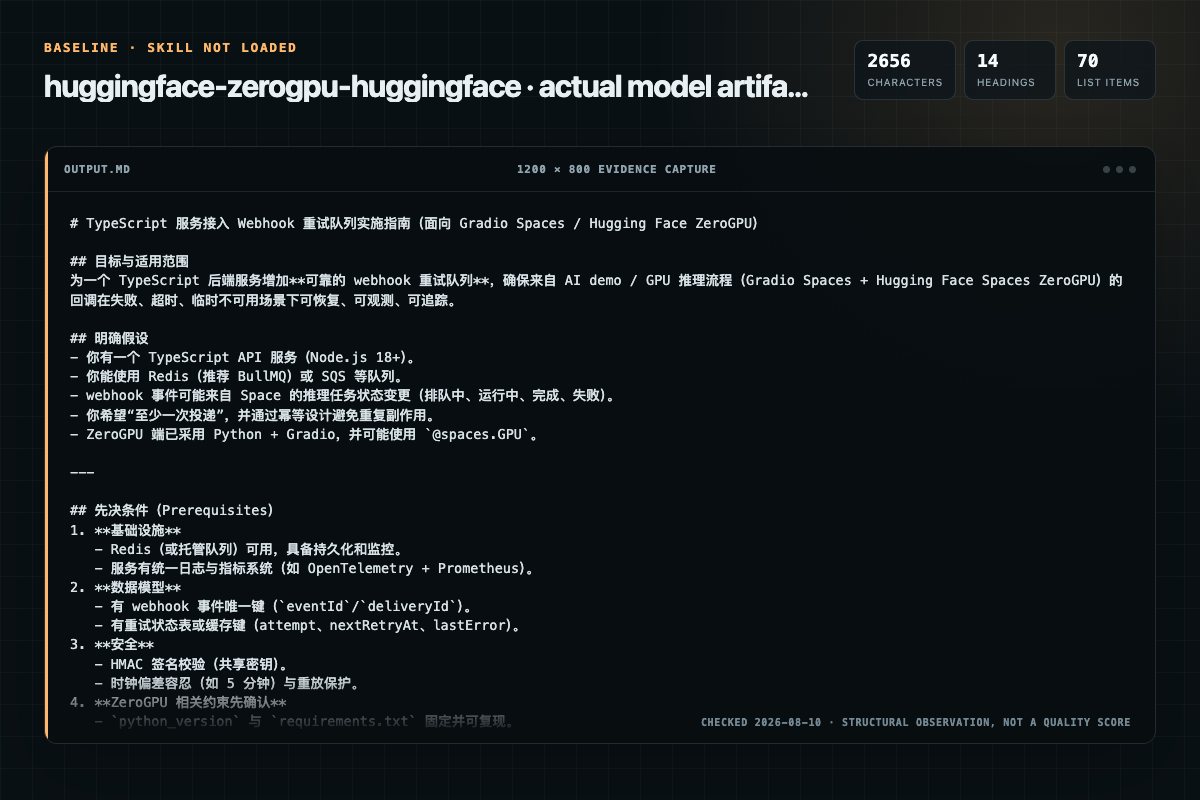 Screenshot of the actual model output for huggingface-zerogpu without the Skill