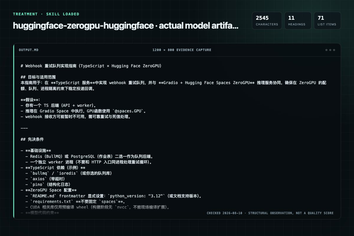 Screenshot of the actual model output for huggingface-zerogpu with the Skill