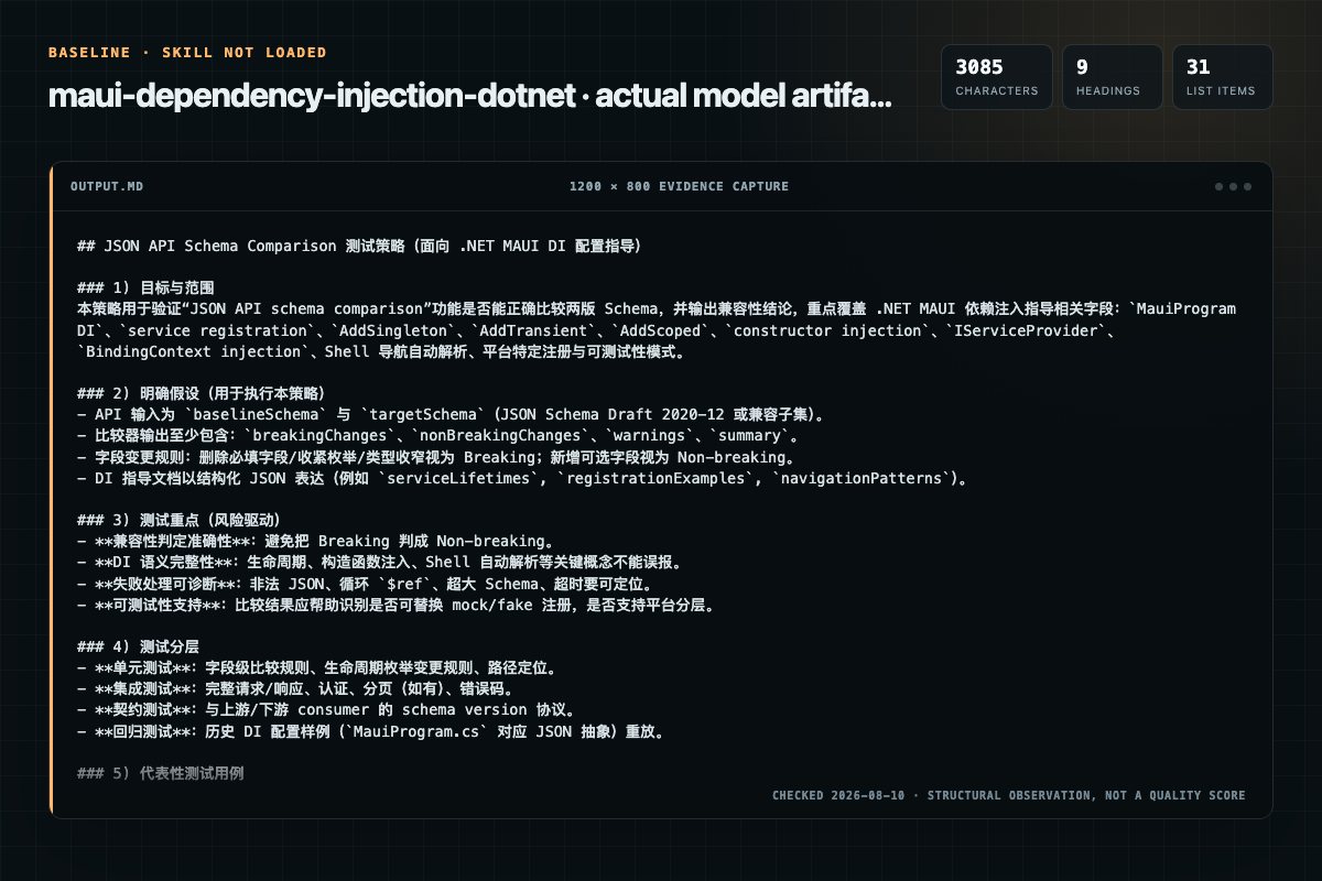 Screenshot of the actual model output for maui-dependency-injection without the Skill