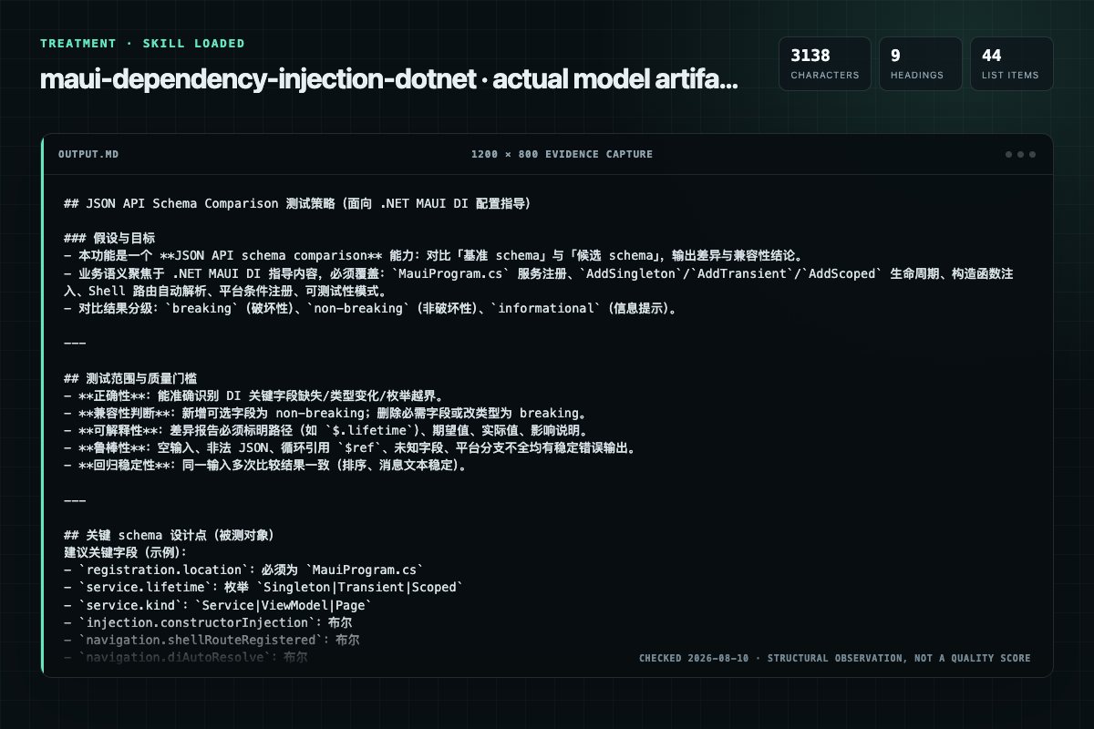 Screenshot of the actual model output for maui-dependency-injection with the Skill