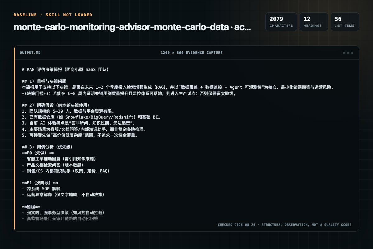 Screenshot of the actual model output for monte-carlo-monitoring-advisor without the Skill