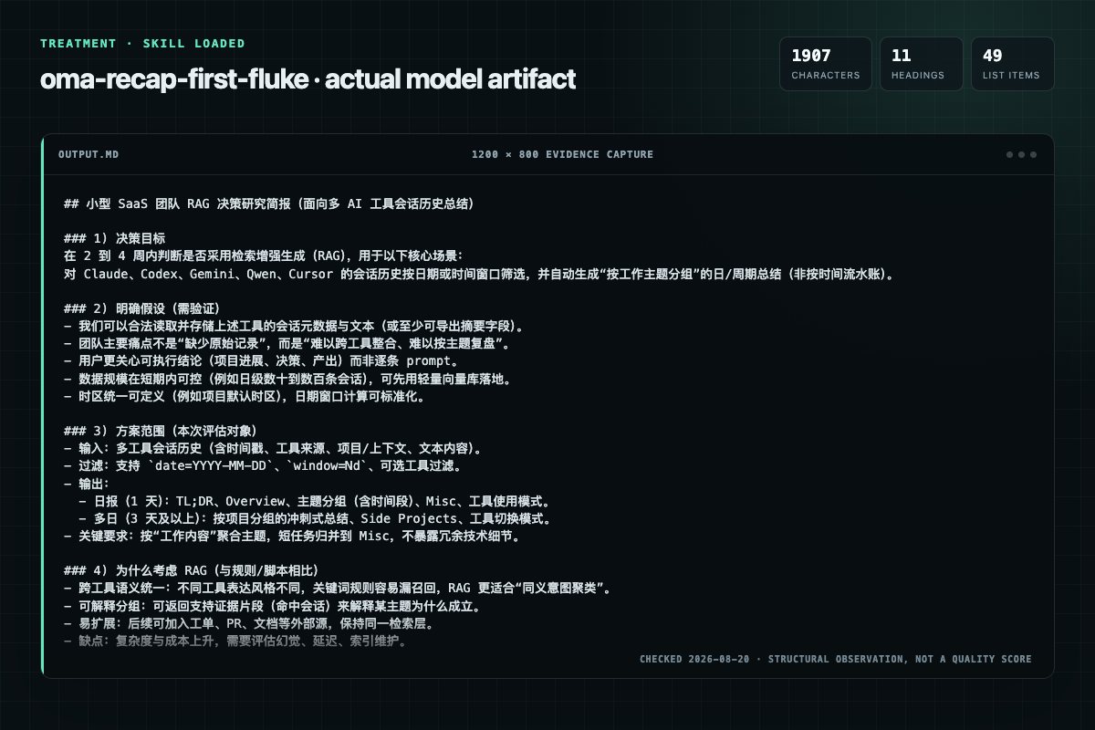 Screenshot of the actual model output for oma-recap with the Skill