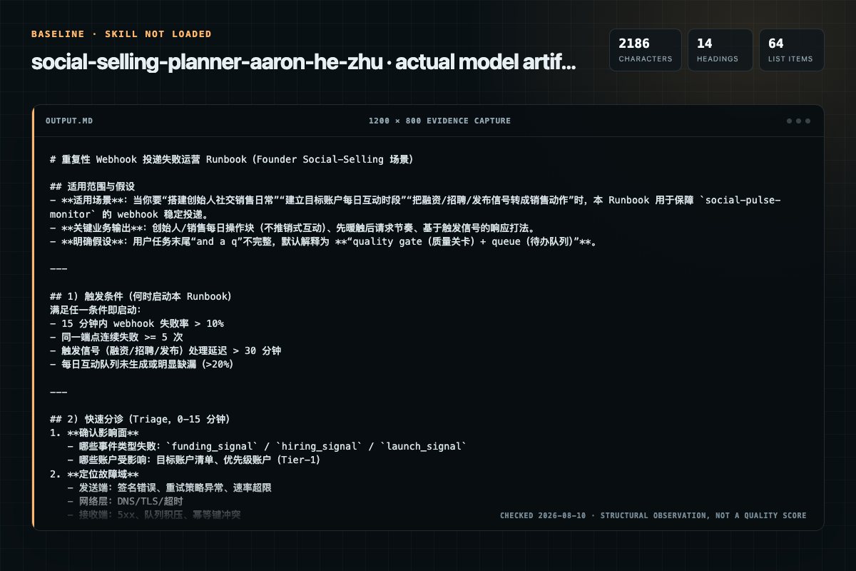 Screenshot of the actual model output for social-selling-planner without the Skill