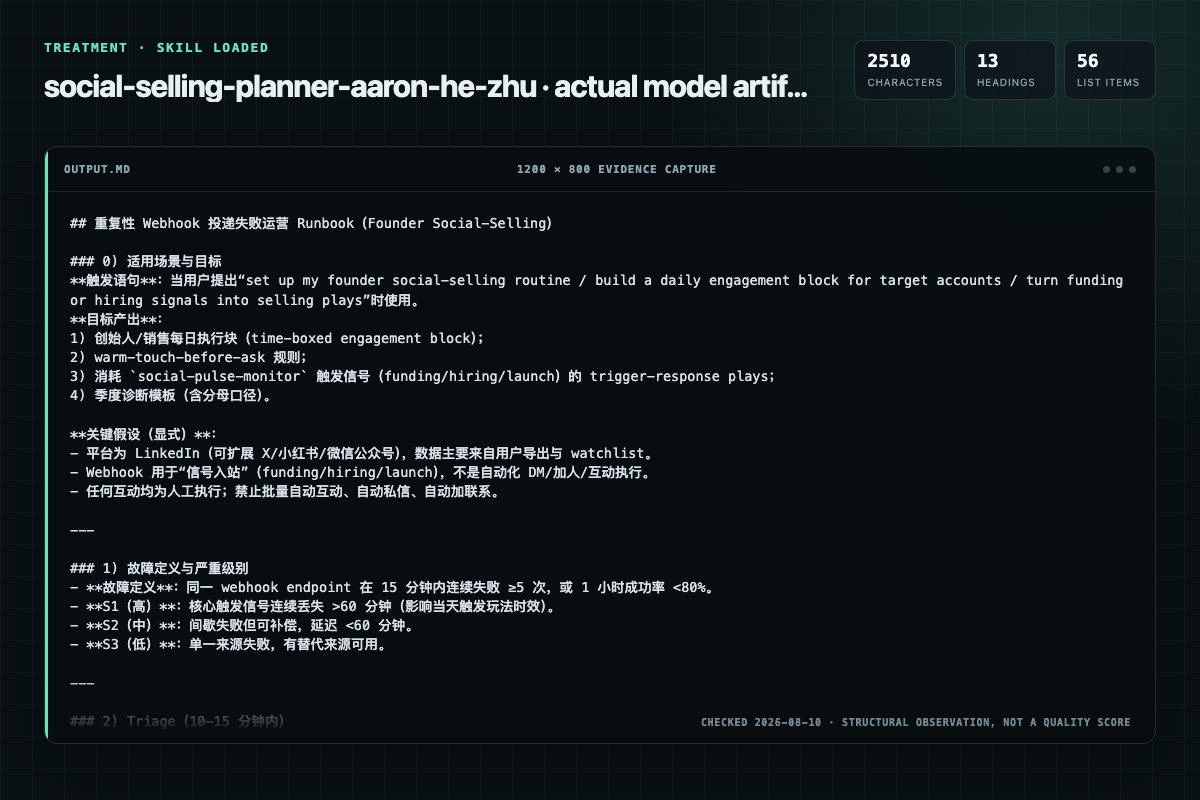 Screenshot of the actual model output for social-selling-planner with the Skill