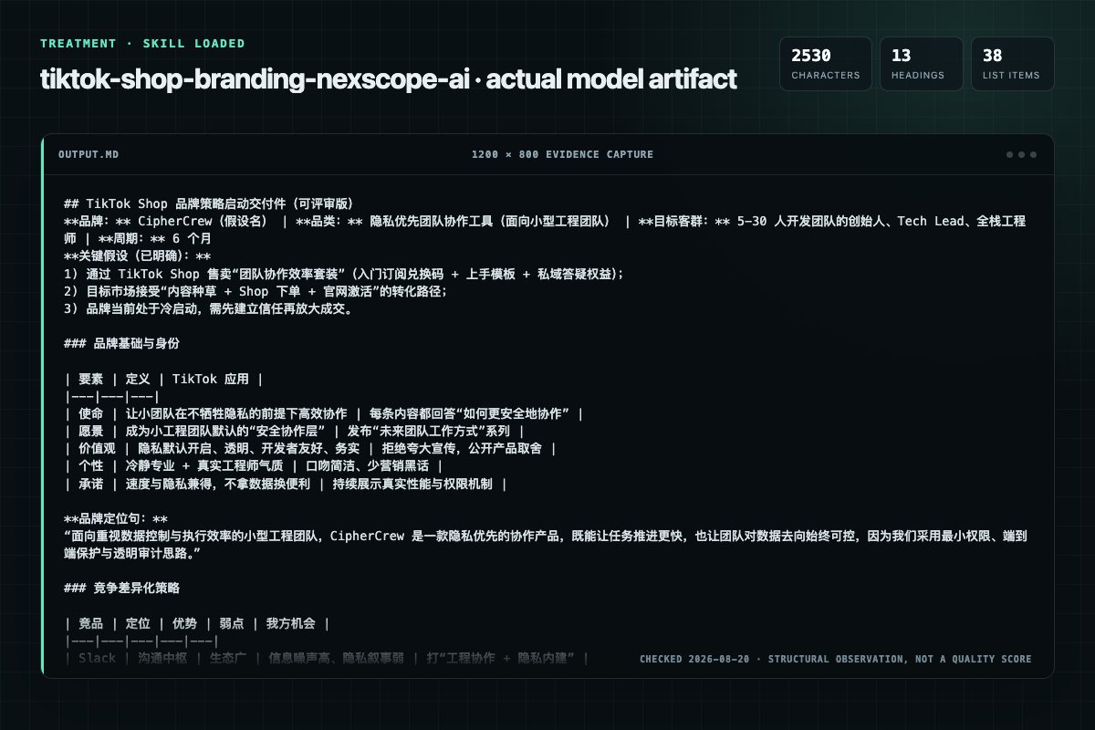 Screenshot of the actual model output for tiktok-shop-branding with the Skill