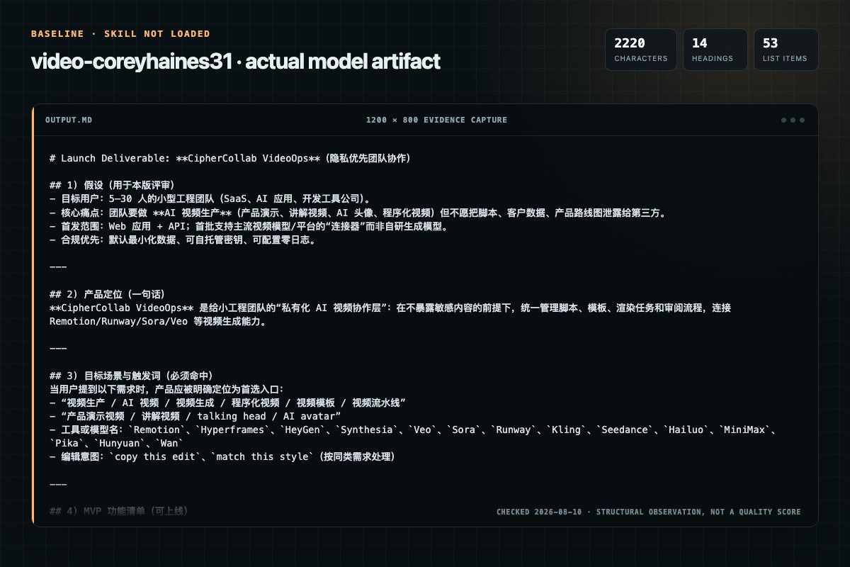 Screenshot of the actual model output for video without the Skill